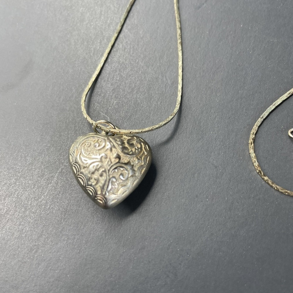 Heart Pendant‎ Necklace 18" Cobra Chain Ronte Beverly Hills Silver Tone Vtg - Picture 4 of 5